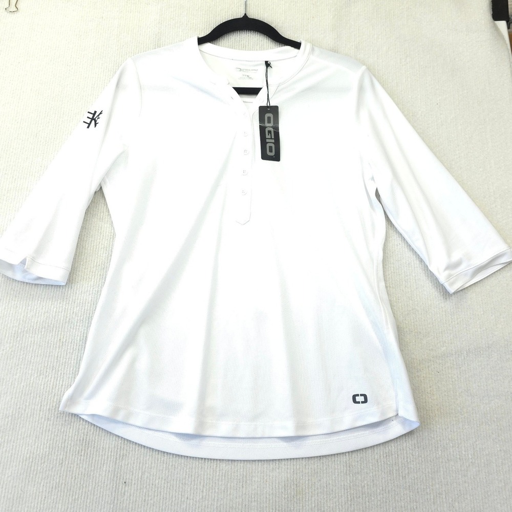 NWT OGIO Womens White 3/4 Sleeve Henley Performance Golf Shirt Size M Preppy